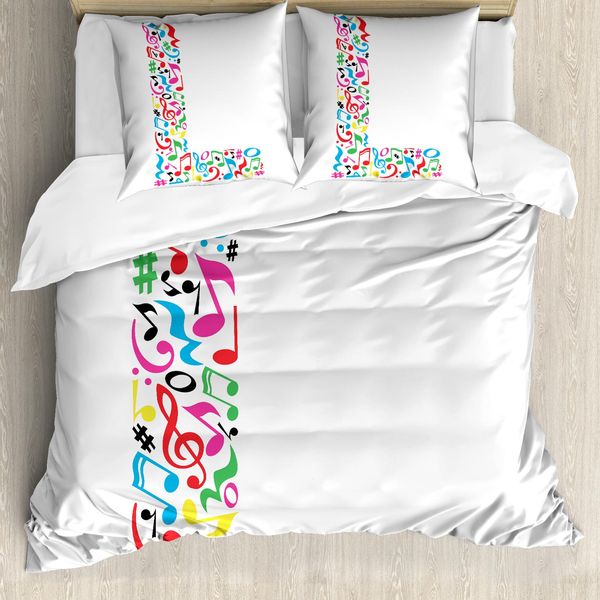 Abakuhaus Lettera L Copripiumino, Ispirazione Musicale L, Antiacaro Adatto A Chi Soffre Di Allergie Con Federe, 155 Cm X 220 Cm - 80 X 80 Cm, Multicolore-image