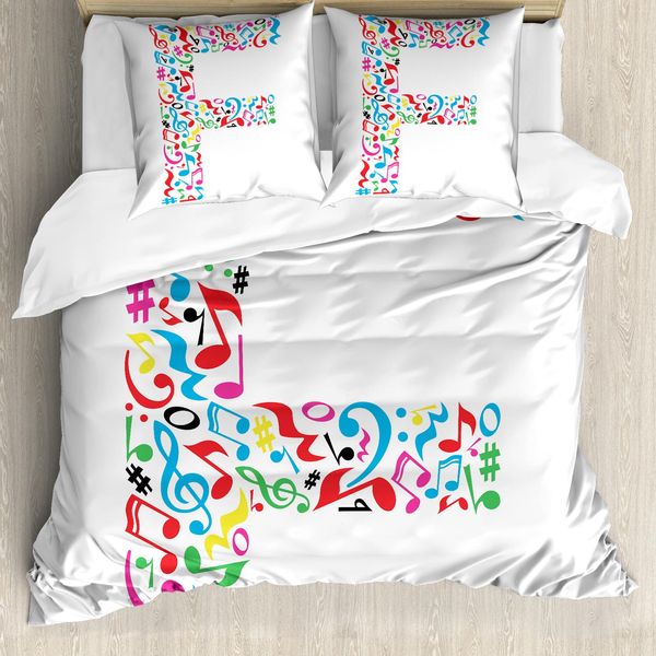 Abakuhaus Lettera F Copripiumino, Music Notes Lettera F, Antiacaro Adatto A Chi Soffre Di Allergie Con Federe, 200 Cm X 200 Cm - 80 X 80 Cm, Multicolore-image