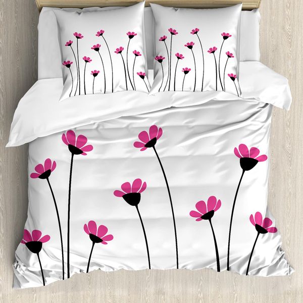 Abakuhaus Copripiumino Da Giardino, Margherite Rosa, Antiacaro, Adatto A Chi Soffre Di Allergie, Con Federe, 155 Cm X 220 Cm - 80 X 80 Cm, Rosa-Nero-Bianco-image