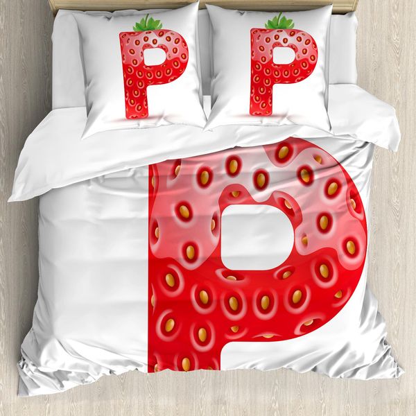 Abakuhaus Lettera P Copripiumino, Capitale Del Cibo Sano, Antiacaro Adatto A Chi Soffre Di Allergie Con Federe, 155 Cm X 220 Cm - 80 X 80 Cm, Vermilion, Verde, Arancione-image