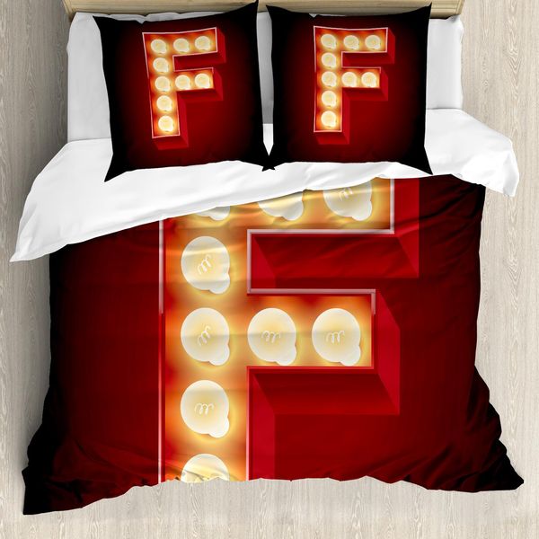 Abakuhaus Lettera F Copripiumino, Capitale F Casino Disco, Antiacaro, Adatto A Chi Soffre Di Allergie, Con Federe, 200 Cm X 200 Cm - 80 X 80 Cm, Giallo Rubino Nero-image