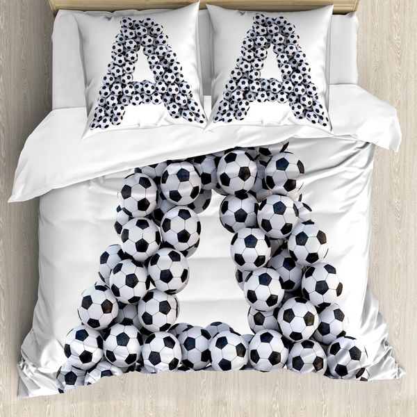 Abakuhaus Lettera A Copripiumino, Palloni Da Calcio Capitale, Antiacaro Adatto A Chi Soffre Di Allergie Con Federe, 155 Cm X 220 Cm - 80 X 80 Cm, Bianco E Nero-image