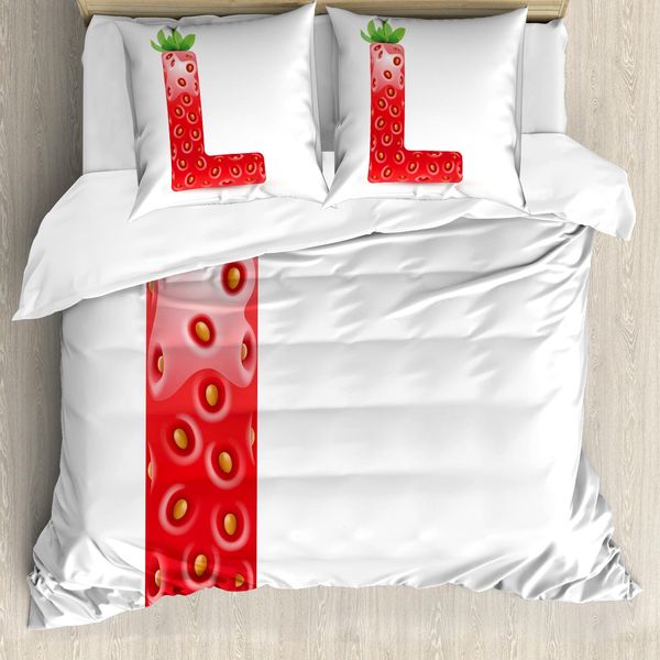 Abakuhaus Lettera L Copripiumino, Lettera Fragola Matura, Antiacaro Adatto A Chi Soffre Di Allergie Con Federe, 200 Cm X 200 Cm - 80 X 80 Cm, Vermilione, Verde, Arancione-image