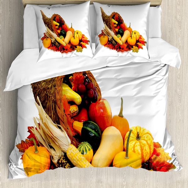 Abakuhaus Copripiumino Harvest, Fotografia Thanksgiving, Antiacaro, Adatto A Chi Soffre Di Allergie, Con Federe, 155 Cm X 220 Cm - 80 X 80 Cm, Arancione Vermiglio Marrone-image