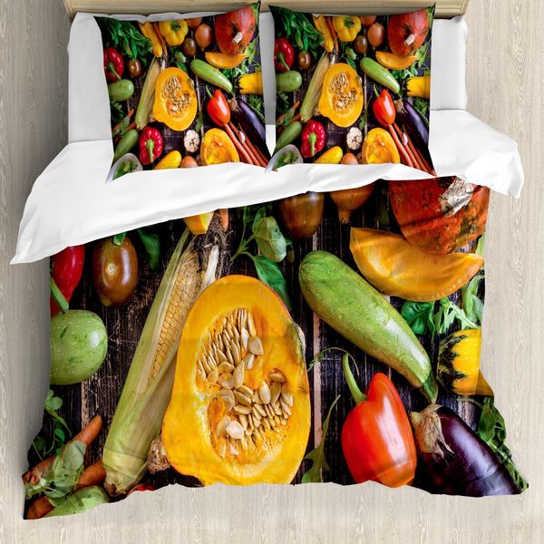 Abakuhaus Copripiumino Harvest, Tavolo Con Verdure Fresche, Antiacaro Adatto A Chi Soffre Di Allergie Con Federe, 155 Cm X 220 Cm - 80 X 80 Cm, Multicolore-image