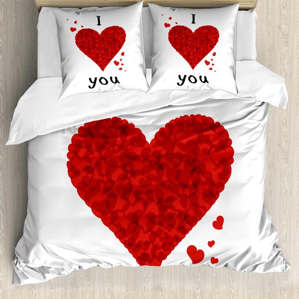 Abakuhaus Ti Amo Copripiumino, Bouquet Di Fiori Amore, Antiacaro, Adatto A Chi Soffre Di Allergie, Con Federe, 200 Cm X 200 Cm - 80 X 80 Cm, Rosso-Bianco-image