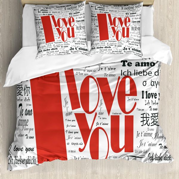 Abakuhaus Ti Amo Copripiumino, Parole Di Giornale, Antiacaro, Adatto A Chi Soffre Di Allergie, Con Federe, 155 Cm X 220 Cm - 80 X 80 Cm, Bianco E Nero-image