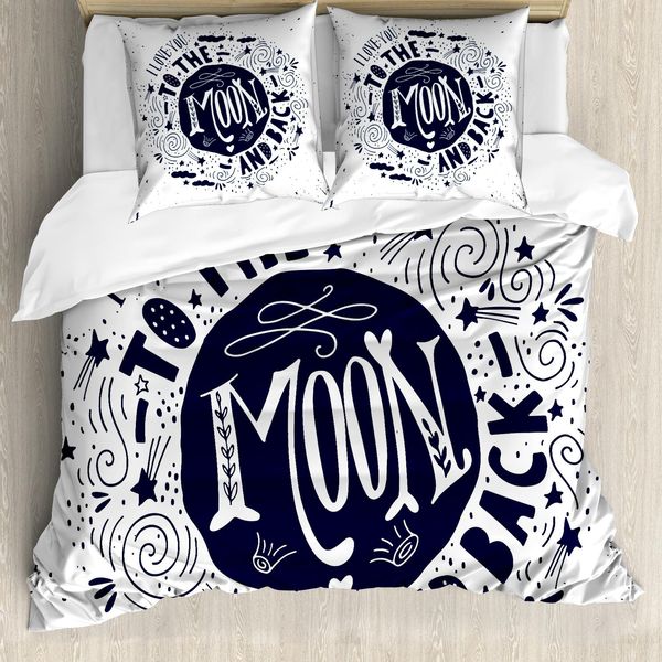 Abakuhaus Ti Amo Copripiumino, Parole Felici Comet, Antiacaro Adatto A Chi Soffre Di Allergie Con Federe, 200 Cm X 200 Cm - 80 X 80 Cm, Blu Scuro Bianco-image