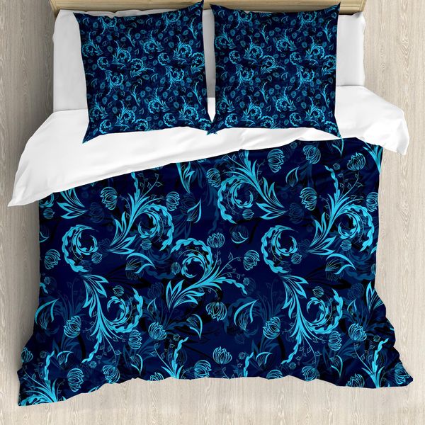 Abakuhaus Copripiumino Blu, Damasco Con Bordino, Antiacaro, Adatto A Chi Soffre Di Allergie, Con Federe, 155 Cm X 220 Cm - 80 X 80 Cm, Indaco Acquamarina-image
