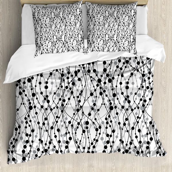 Abakuhaus Copripiumino Geometrico, Ispirazione Anni Ottanta, Antiacaro, Adatto A Chi Soffre Di Allergie, Con Federe, 200 Cm X 200 Cm - 80 X 80 Cm, Nero, Grigio, Bianco-image