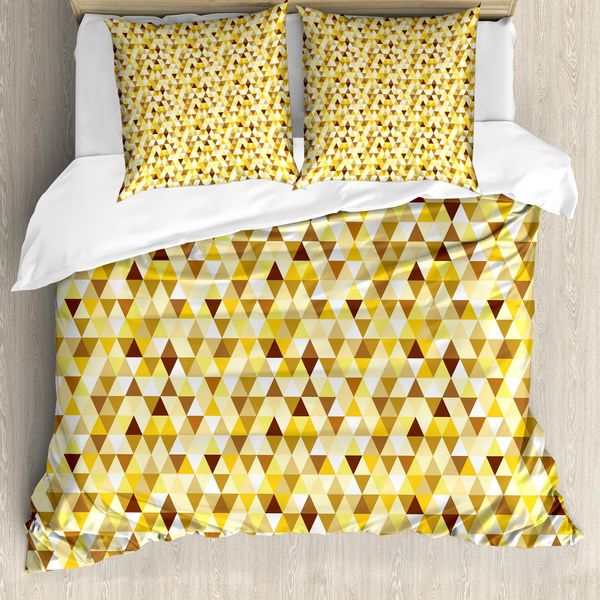 Abakuhaus Copripiumino Geometrico, Funky Vivid Triangles, Antiacaro, Adatto A Chi Soffre Di Allergie, Con Federe, 200 Cm X 200 Cm - 80 X 80 Cm, Giallo Marrone-image