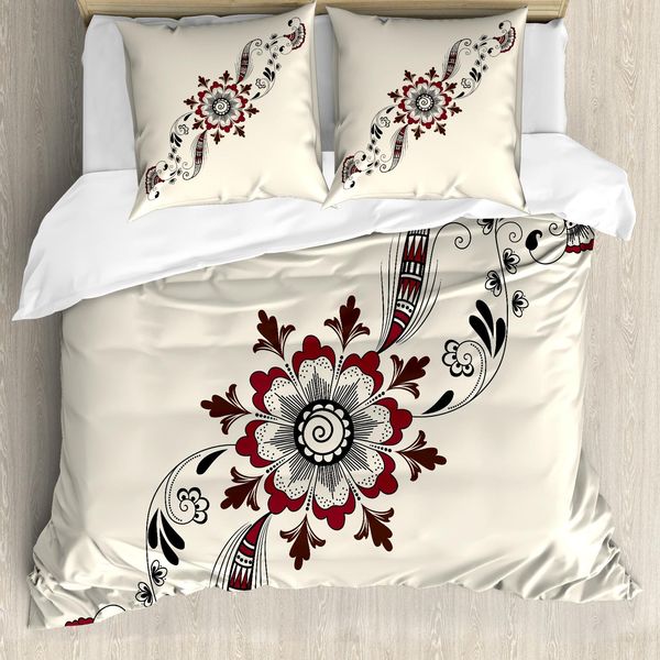 Abakuhaus Set Copripiumino In Henné Per Letti Matrimoniali, Motivo Mehndi Asiatico, Antiacaro, Adatto A Chi Soffre Di Allergie, Con Federe, Marrone Castagna, Nero, Marrone-image