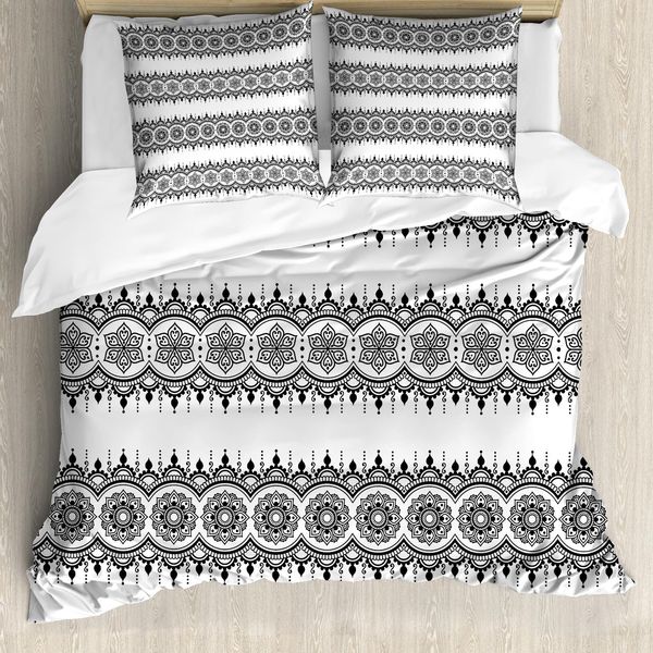Abakuhaus Copripiumino Orientale, Tatuaggio Mandala Monocromatico, Antiacaro, Adatto A Chi Soffre Di Allergie, Con Federe, 200 Cm X 200 Cm - 80 X 80 Cm, Bianco E Nero-image