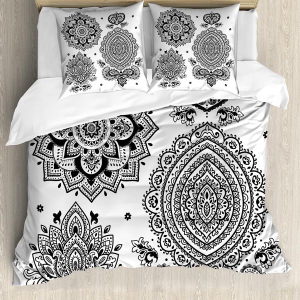 Abakuhaus Copripiuma Etnico, Design Elaborato, Antiacaro, Adatto A Chi Soffre Di Allergie, Con Federe, 200 Cm X 200 Cm - 80 X 80 Cm, Bianco E Nero-image