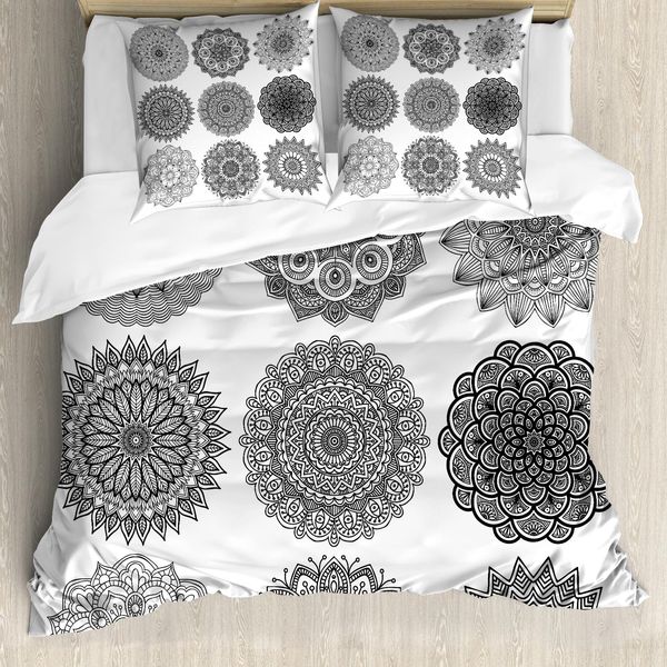 Abakuhaus Copripiumino Orientale, Ottoman Inspired Mandala, Antiacaro, Adatto A Chi Soffre Di Allergie, Con Federe, 200 Cm X 200 Cm - 80 X 80 Cm, Bianco E Nero-image