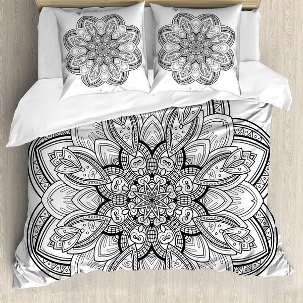 Abakuhaus Copripiumino Orientale, Design Monocromatico, Antiacaro, Adatto A Chi Soffre Di Allergie, Con Federe, 155 Cm X 220 Cm - 80 X 80 Cm, Bianco E Nero-image