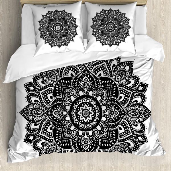 Abakuhaus Copripiumino Asiatico, Motivo Floreale Vintage, Antiacaro, Adatto A Chi Soffre Di Allergie, Con Federe, 155 Cm X 220 Cm - 80 X 80 Cm, Bianco E Nero-image