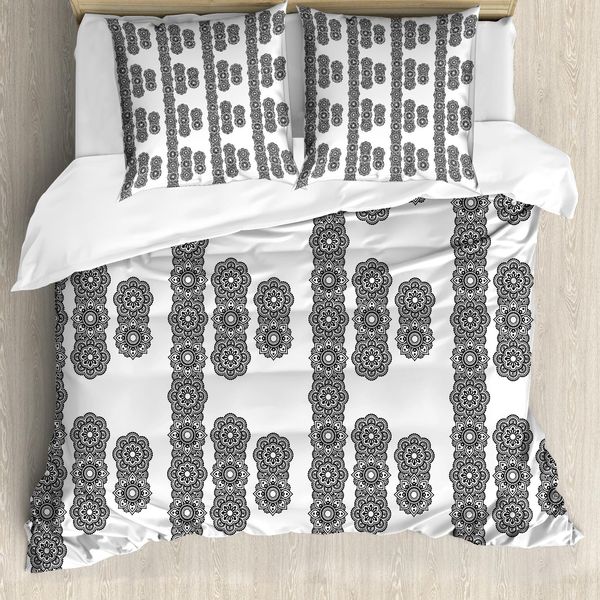 Abakuhaus Copripiumino Orientale, Motivo Mandala, Antiacaro, Adatto A Chi Soffre Di Allergie, Con Federe, 155 Cm X 220 Cm - 80 X 80 Cm, Bianco E Nero-image