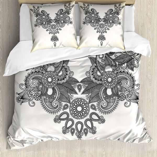 Abakuhaus Set Copripiumino In Henné Per Letti Matrimoniali, Stile Vintage Orientale, Antiacaro, Adatto A Chi Soffre Di Allergie, Con Federe, Nero Crema-image
