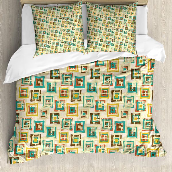Abakuhaus Copripiumino Geometrico, Forma Puzzle Surreale, Antiacaro, Adatto A Chi Soffre Di Allergie, Con Federe, 155 Cm X 220 Cm - 80 X 80 Cm, Multicolore-image