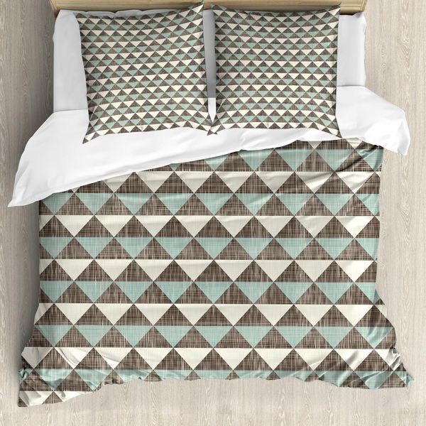 Abakuhaus Set Copripiumino Geometrico Per Letti Matrimoniali, Motivo A Triangoli Pastello, Antiacaro, Adatto A Chi Soffre Di Allergie, Con Federe, Verde Mandorla, Avorio E Tortora Scuro-image