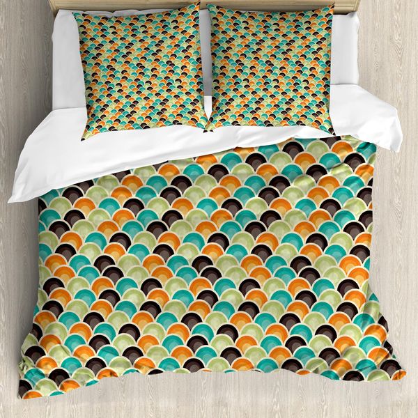 Abakuhaus Copripiumino Geometrico, Semicerchi Colorati, Antiacaro, Adatto A Chi Soffre Di Allergie, Con Federe, 200 Cm X 200 Cm - 80 X 80 Cm, Multicolore-image