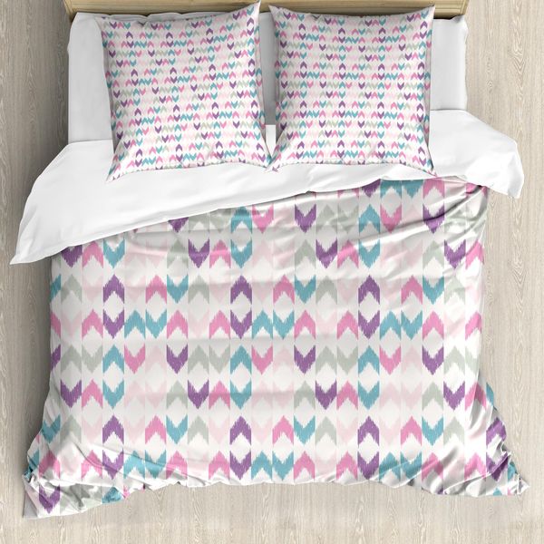 Abakuhaus Copripiumino Geometrico, Chevron Zigzag, Antiacaro, Adatto A Chi Soffre Di Allergie, Con Federe, 155 Cm X 220 Cm - 80 X 80 Cm, Multicolore-image