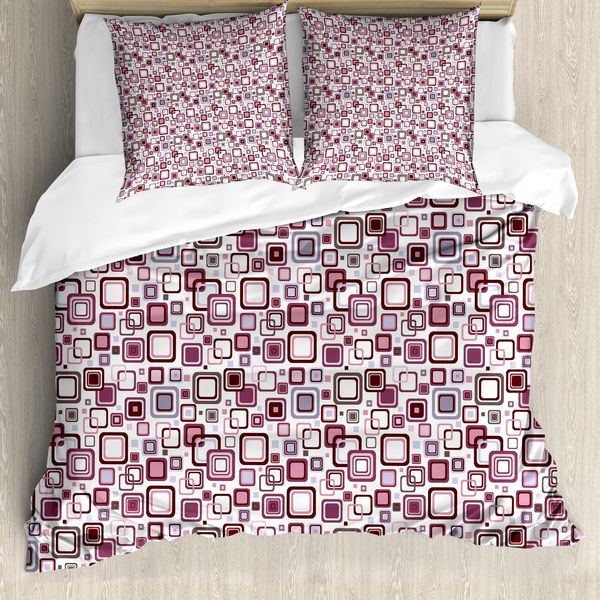 Abakuhaus Copripiumino Geometrico, Astratto Quadrato, Antiacaro, Adatto A Chi Soffre Di Allergie, Con Federe, 155 Cm X 220 Cm - 80 X 80 Cm, Marrone Viola Grigio-image