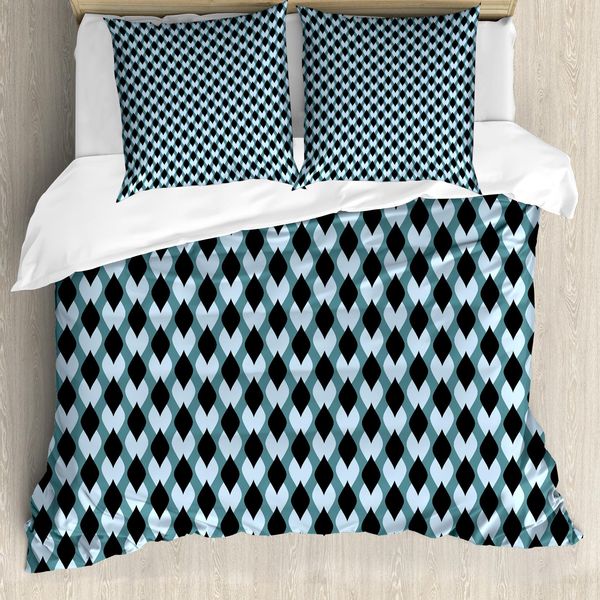 Abakuhaus Copripiumino Geometrico, Motivo Foglie Surreale, Antiacaro, Adatto A Chi Soffre Di Allergie, Con Federe, 155 Cm X 220 Cm - 80 X 80 Cm, Blu Ardesia Nero-image
