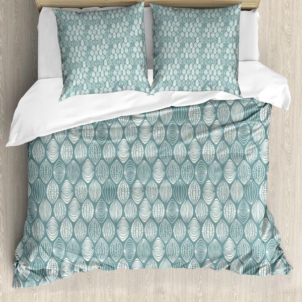 Abakuhaus Copripiumino Geometrico, Oval Doodle, Antiacaro, Adatto A Chi Soffre Di Allergie, Con Federe, 155 Cm X 220 Cm - 80 X 80 Cm, Coconut Turquoise-image