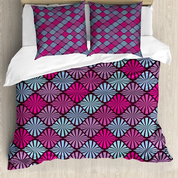 Abakuhaus Copripiumino Geometrico, Motivo, Antiacaro, Adatto A Chi Soffre Di Allergie, Con Federe, 200 Cm X 200 Cm - 80 X 80 Cm, Acquamarina Magenta Viola-image