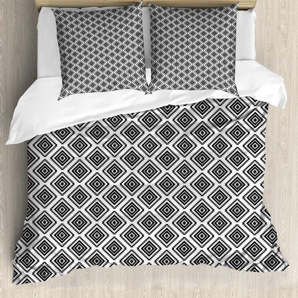 Abakuhaus Copripiumino Geometrico, Monochrome Americas, Antiacaro, Adatto A Chi Soffre Di Allergie, Con Federe, 200 Cm X 200 Cm - 80 X 80 Cm, Bianco E Nero-image