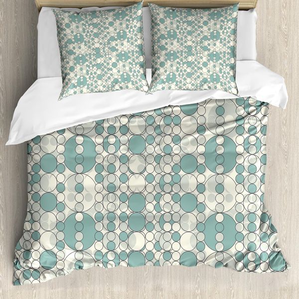 Abakuhaus Copripiumino Geometrico, Pale Tonte Lattice, Antiacaro, Adatto A Chi Soffre Di Allergie, Con Federe, 200 Cm X 200 Cm - 80 X 80 Cm, Pale Teal Beige-image