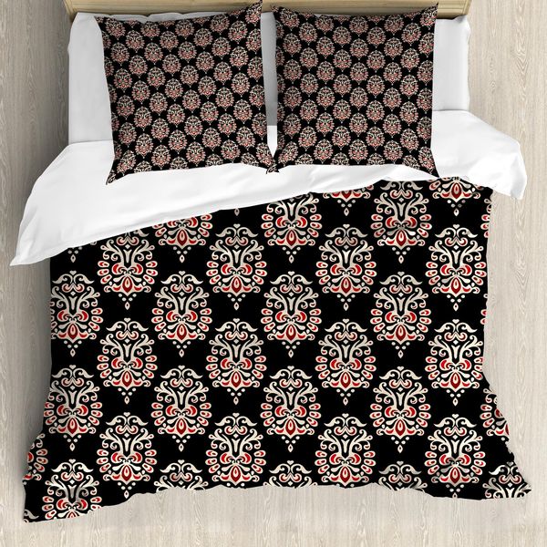 Abakuhaus Copripiumino In Damasco, Chiusura Tradizionale, Antiacaro, Adatto A Chi Soffre Di Allergie, Con Federe, 200 Cm X 200 Cm - 80 X 80 Cm, Nero Crema Rubino-image