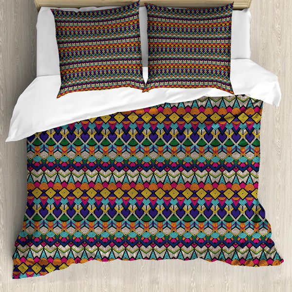 Abakuhaus Copripiumino Geometrico, Linee Semicircolari, Antiacaro, Adatto A Chi Soffre Di Allergie, Con Federe, 200 Cm X 200 Cm - 80 X 80 Cm, Multicolore-image