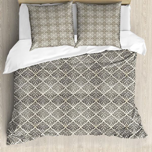 Abakuhaus Copripiumino In Damasco, Motivo Swirl, Antiacaro, Adatto A Chi Soffre Di Allergie, Con Federe, 200 Cm X 200 Cm - 80 X 80 Cm, Crema-Nero-image