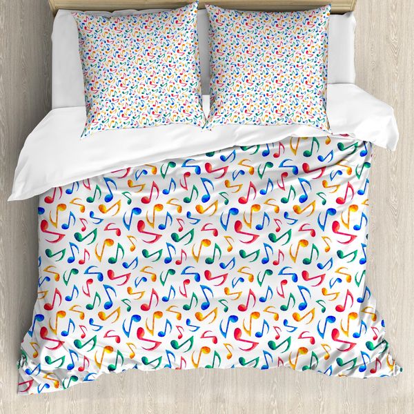 Abakuhaus Copripiumino Musicale, Motivi Acquerellati, Antiacaro, Adatto A Chi Soffre Di Allergie, Con Federe, 155 Cm X 220 Cm - 80 X 80 Cm, Multicolore-image