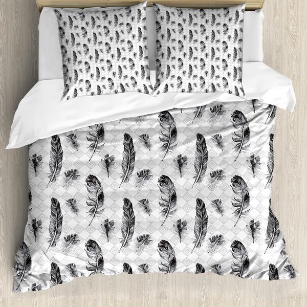 Abakuhaus Copripiumino, Grunge Geometrico Gotico, Antiacaro Adatto A Chi Soffre Di Allergie Con Federe, 200 Cm X 200 Cm - 80 X 80 Cm, Grigio Chiaro Nero Bianco-image