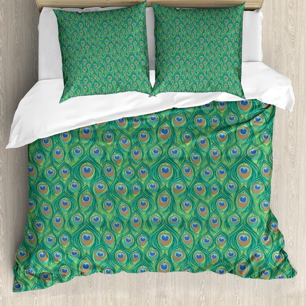 Abakuhaus Set Copripiumino Per Letti Matrimoniali, Pavone Boho Spirituale, Antiacaro, Adatto A Chi Soffre Di Allergie, Con Federe, Verde Giada, Blu Caramello-image