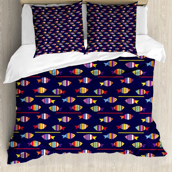 Abakuhaus Copripiumino Con Motivo A Pesci, Animali Arcobaleno, Antiacaro, Adatto A Chi Soffre Di Allergie, Con Federe, 155 Cm X 220 Cm - 80 X 80 Cm, Multicolore-image