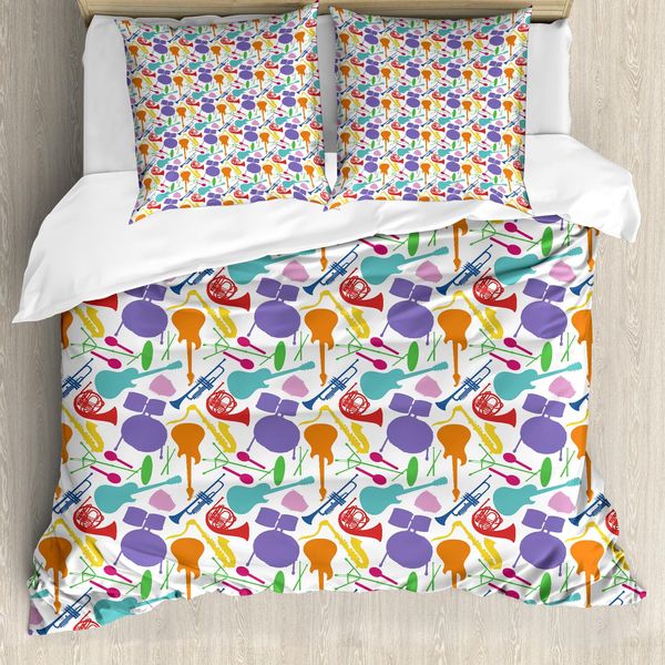 Abakuhaus Copripiumino Musicale, Strumenti Colorati Basso, Antiacaro, Adatto A Chi Soffre Di Allergie, Con Federe, 200 Cm X 200 Cm - 80 X 80 Cm, Multicolore-image