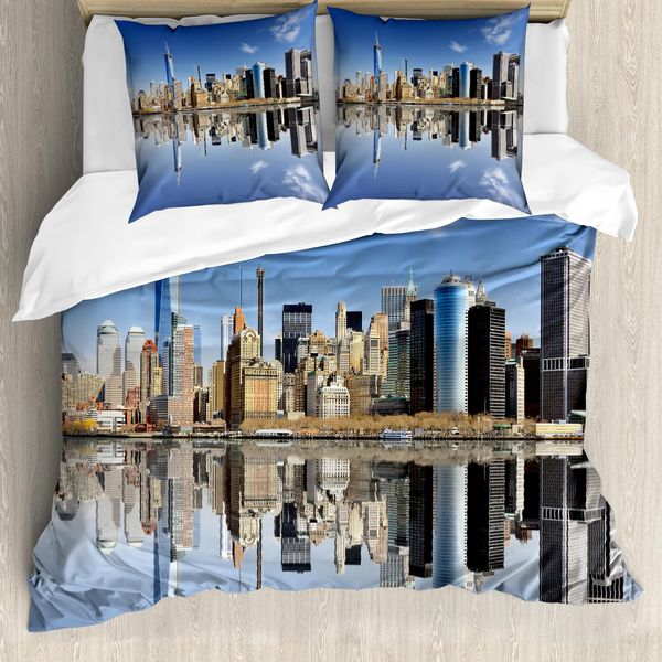 Abakuhaus New York City Copripiumino, Manhattan Building, Antiacaro, Adatto A Chi Soffre Di Allergie, Con Federe, 155 Cm X 220 Cm - 80 X 80 Cm, Multicolore-image