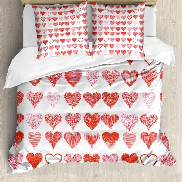 Abakuhaus Copripiumino San Valentino, Cuori Romantici, Antiacaro, Adatto A Chi Soffre Di Allergie, Con Federe, 155 Cm X 220 Cm - 80 X 80 Cm, Rosa Vermiglio Bianco-image