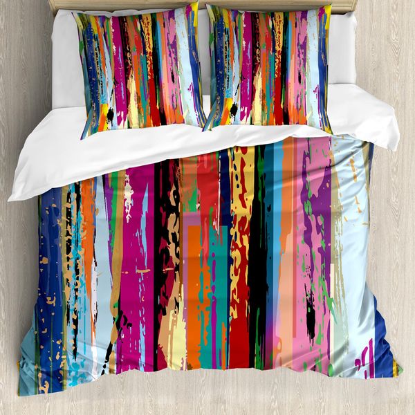 Abakuhaus Copripiumino Astratto, Vivace Disegno Arcobaleno, Antiacaro, Adatto A Chi Soffre Di Allergie, Con Federe, 200 Cm X 200 Cm - 80 X 80 Cm, Multicolore-image