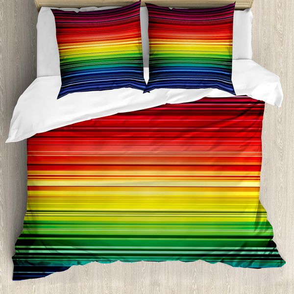 Abakuhaus Copripiumino Astratto, Strisce Arcobaleno Neon, Antiacaro, Adatto A Chi Soffre Di Allergie, Con Federe, 200 Cm X 200 Cm - 80 X 80 Cm, Multicolore-image
