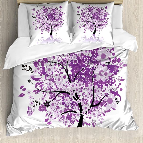 Abakuhaus Copripiumino Naturale, Albero Della Vita, Antiacaro, Adatto A Chi Soffre Di Allergie, Con Federe, 155 Cm X 220 Cm - 80 X 80 Cm, Viola Viola-image