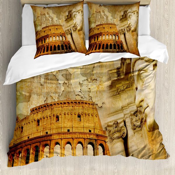 Copripiumino Abakuhaus Retro, Tema Impero Romano, Antiacaro, Adatto A Chi Soffre Di Allergie, Con Federe, 200 Cm X 200 Cm - 80 X 80 Cm, Arancione Marrone-image