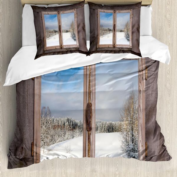 Abakuhaus Copripiumino Rustico, Motivo Invernale, Antiacaro, Adatto A Chi Soffre Di Allergie, Con Federe, 200 Cm X 200 Cm - 80 X 80 Cm, Color Umbra Bianco Blu-image