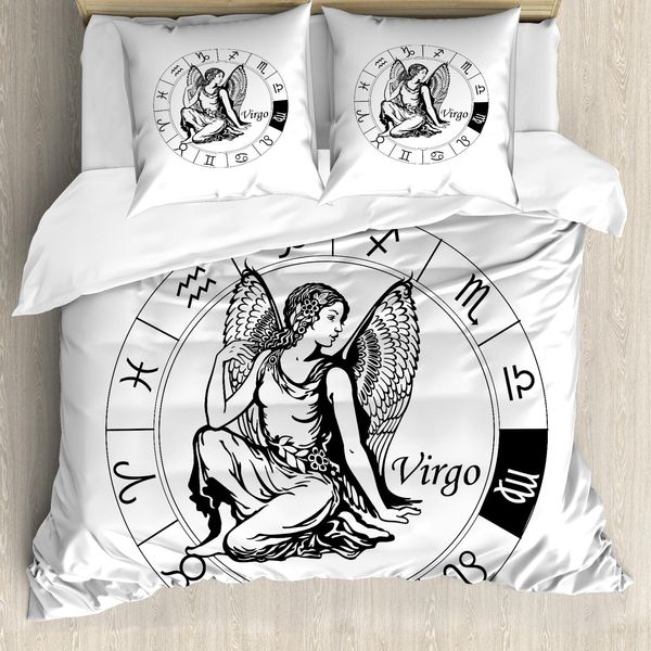 Abakuhaus Copripiumino Jungfrau, Elementi Dell'oroscopo Zodiacale, Antiacaro, Adatto A Chi Soffre Di Allergie, Con Federe, 155 Cm X 220 Cm - 80 X 80 Cm, Bianco E Nero-image