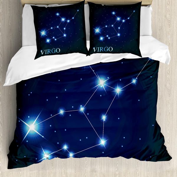 Abakuhaus Copripiumino Jungfrau, Constellation Stelle, Antiacaro, Adatto A Chi Soffre Di Allergie, Con Federe, 155 Cm X 220 Cm - 80 X 80 Cm, Blu Indaco E Bianco-image